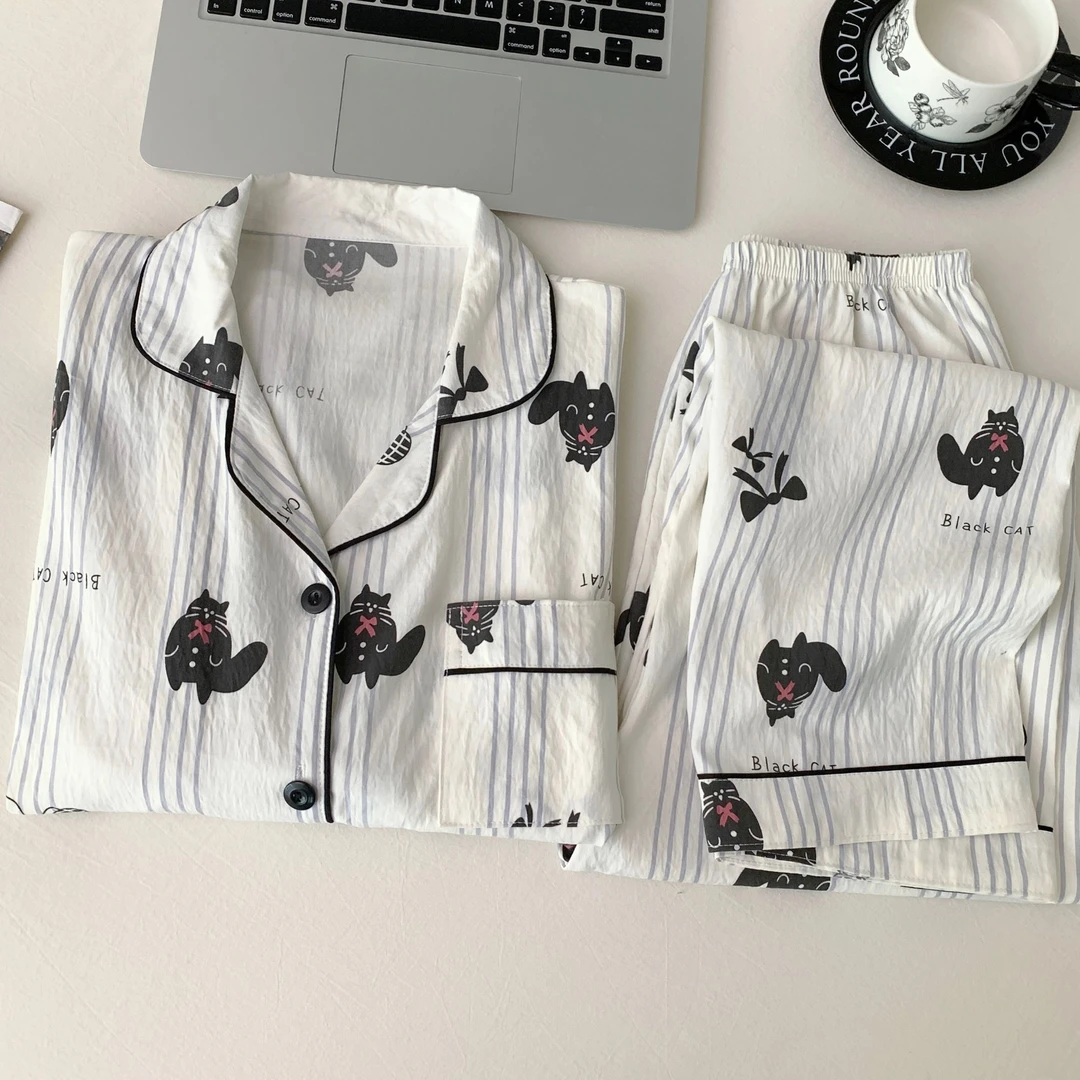 春秋睡衣女可爱卡通2024新款薄开衫日系学生少女长袖长裤两件套装