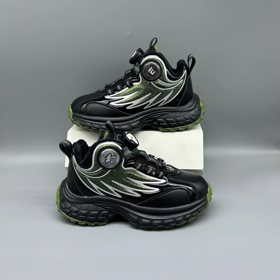 A1032-1【二棉】男童皮面二棉纽扣超轻运动鞋32-37