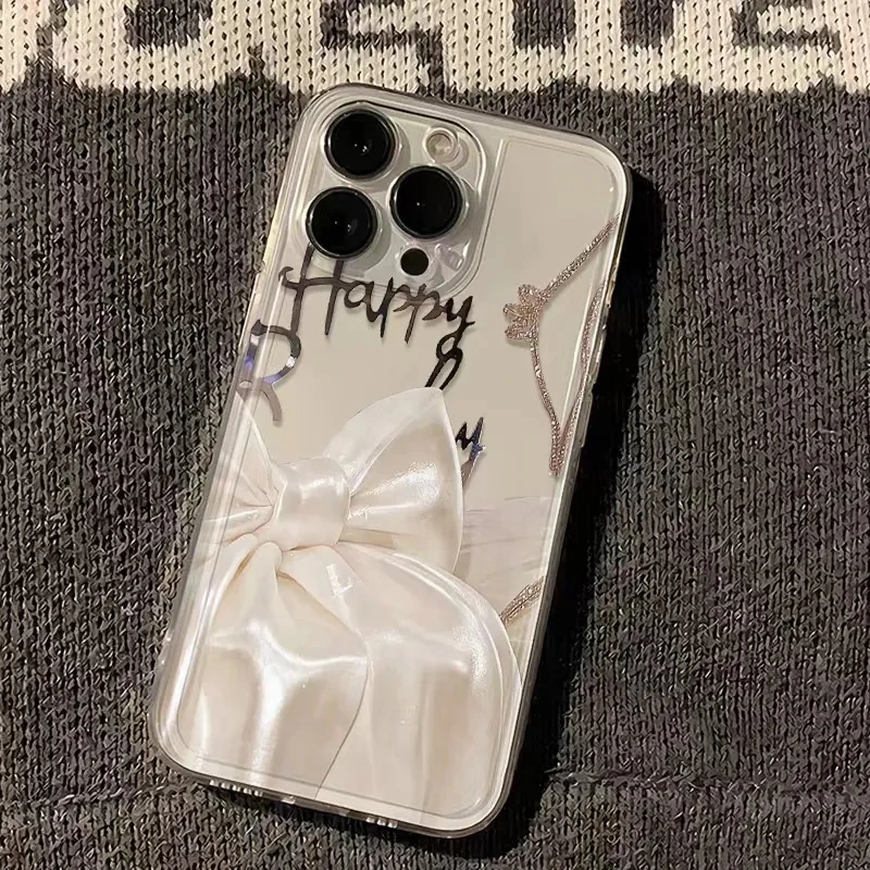 丝绸蝴蝶结苹果11透明全包防摔iPhone15pro软14/13/12网红xsmax/x
