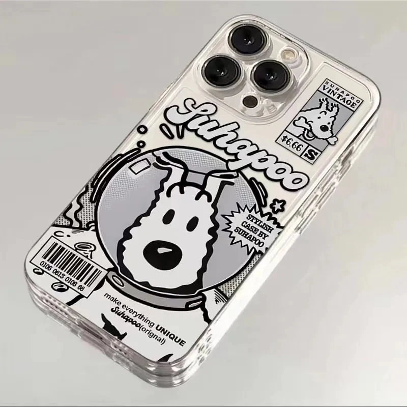 潮牌太空小狗iphone15/13/14苹果12p手机壳透明全包软壳xsmax/78p