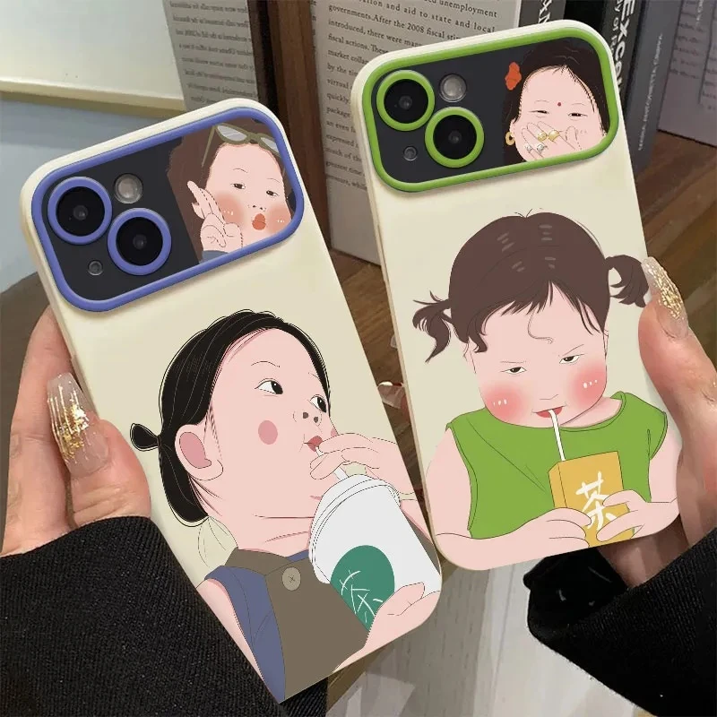 奶茶女孩苹果14手机壳iPhone15promax13/12/8新款7plus硅胶xs/78p