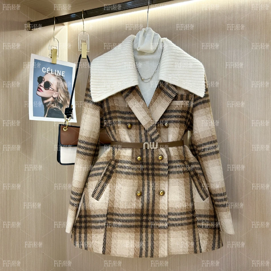 【90%白鸭绒】冬季大翻领女士羽绒服加绒加厚毛呢 可拆卸领西装外套