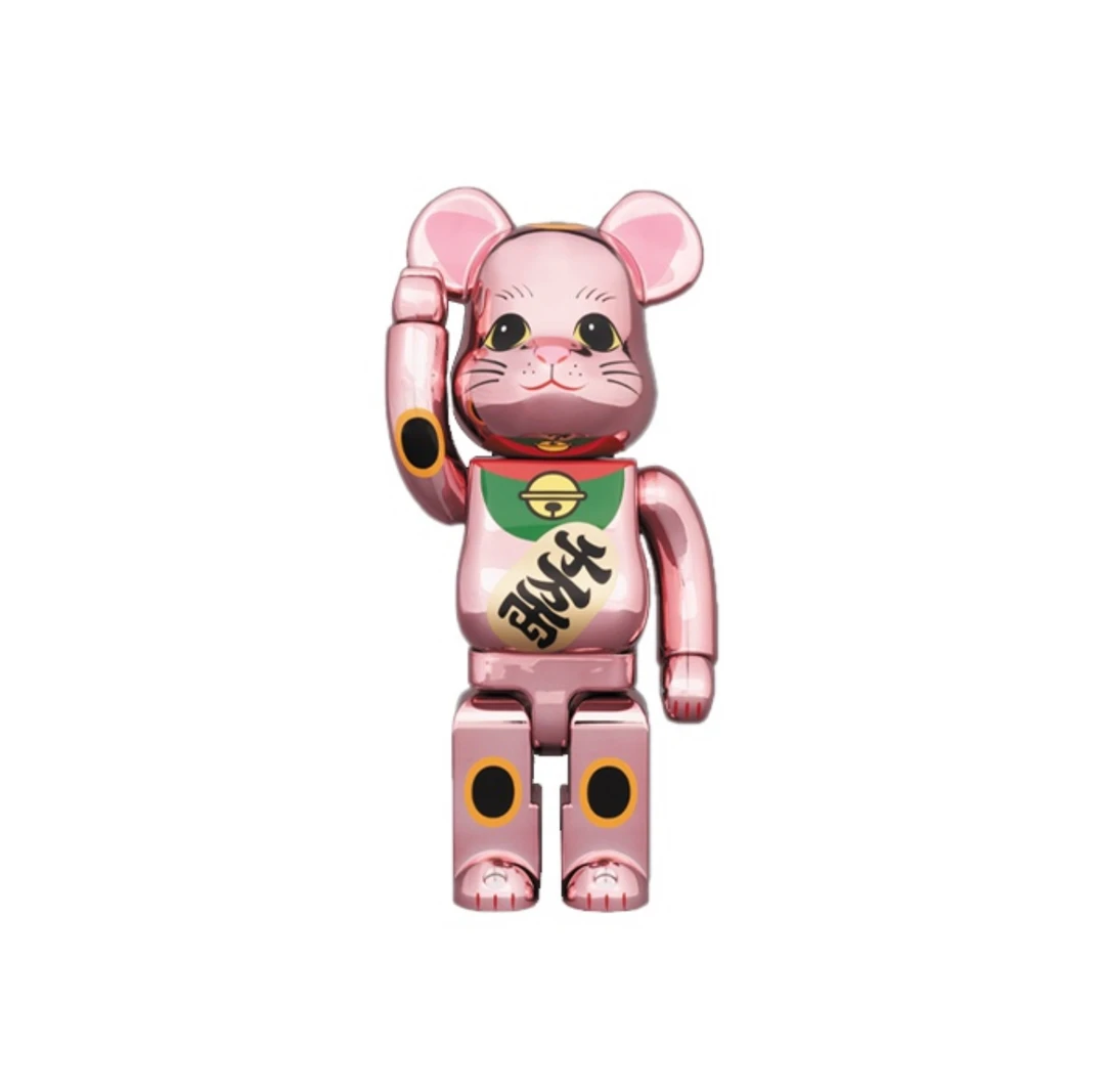 Bearbrick 粉色电镀千万两招财猫400% 100%潮玩摆件