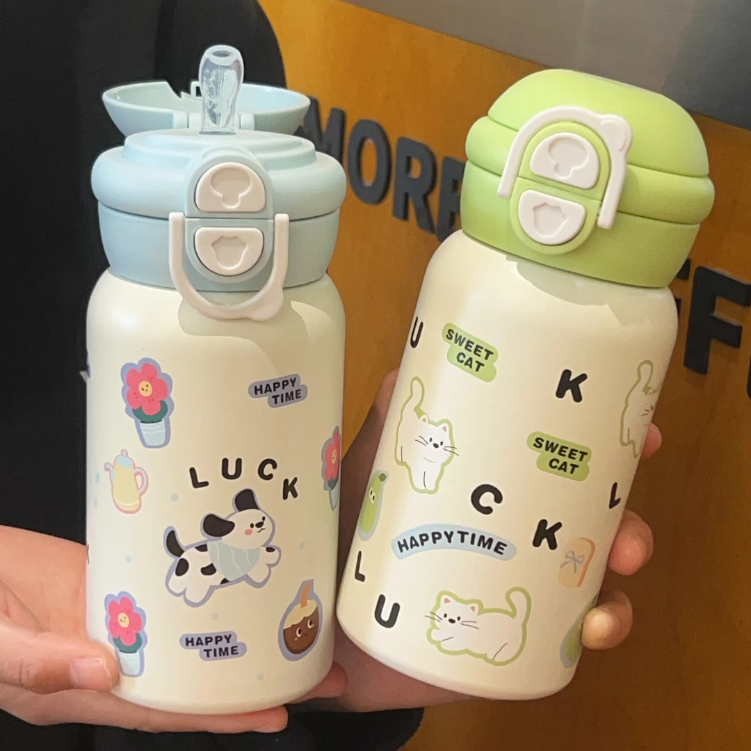 保温杯ins大容量吸管不锈钢简约学生便携少女心韩版网红防摔