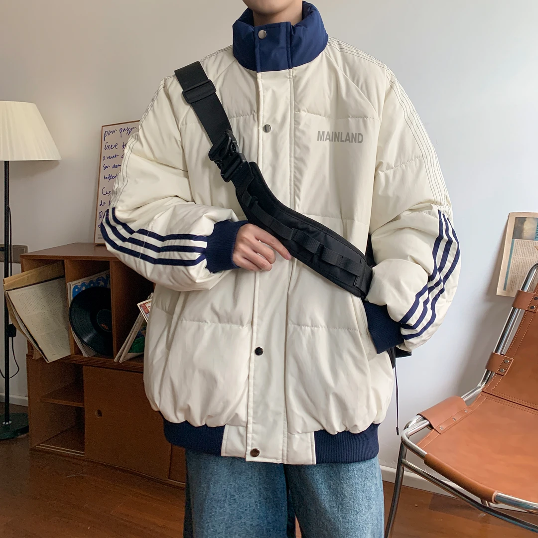 NINEDAO/玖岛冬季潮流时尚印花棉衣男面包服加厚防寒保暖棉袄外套
