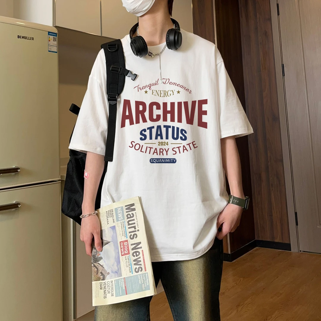 NINEDAO/玖岛美式复古街头纯棉韩版T恤男生青少年百搭半袖t恤上衣