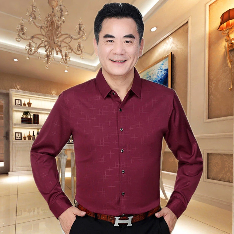 2023新款时尚春夏装男长袖衬衫中老年参加婚礼衬衫本命年爸爸装