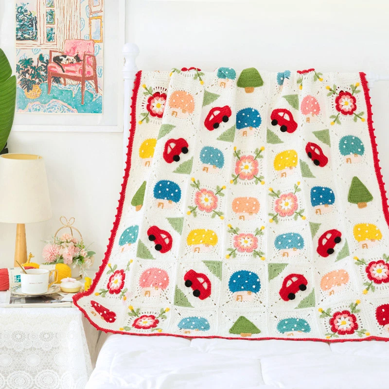 苏苏姐家有房有车拼花毯手工diy毯子毛线团材料包尛