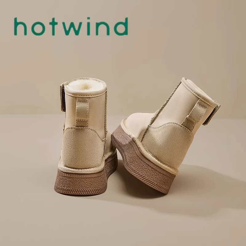 Hotwind/热风雪地靴女2024新款冬季厚底防滑棉鞋加绒短靴保暖靴子
