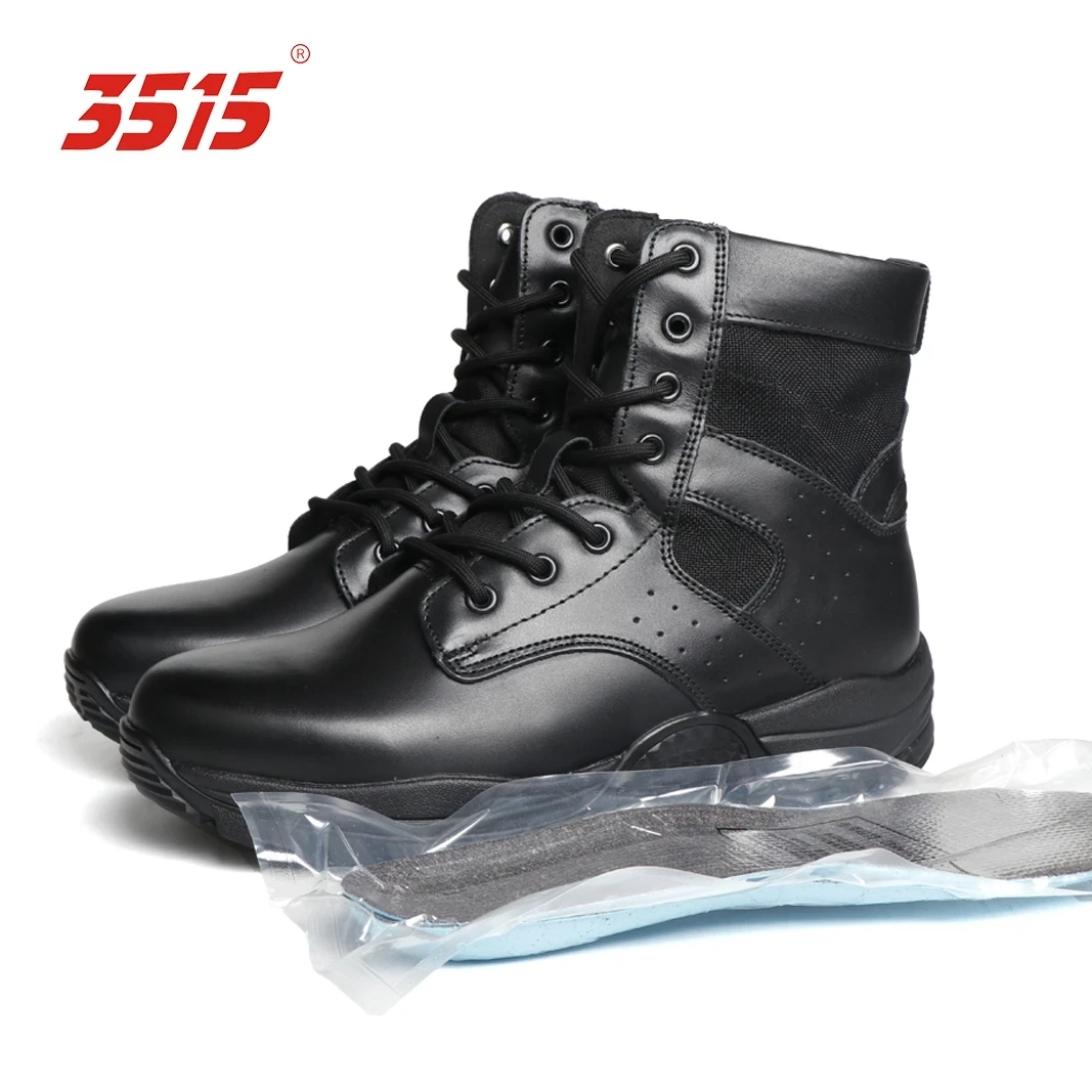 3515户外黑色作战靴中帮战术靴防刺穿轻便耐磨防滑登山靴真皮男靴