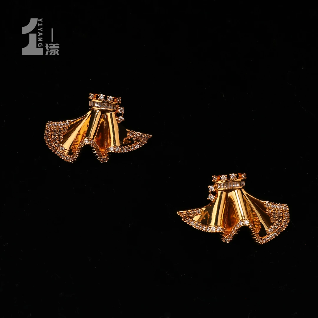 一漾 合金合成锆石耳饰 金色小裙中古气质轻奢百搭简约设计师精致