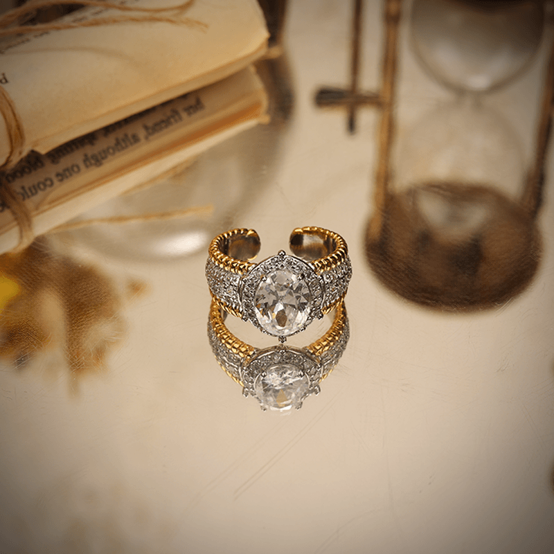 一漾 铜合金合成锆石戒指 小众设计 金银色满钻戒指