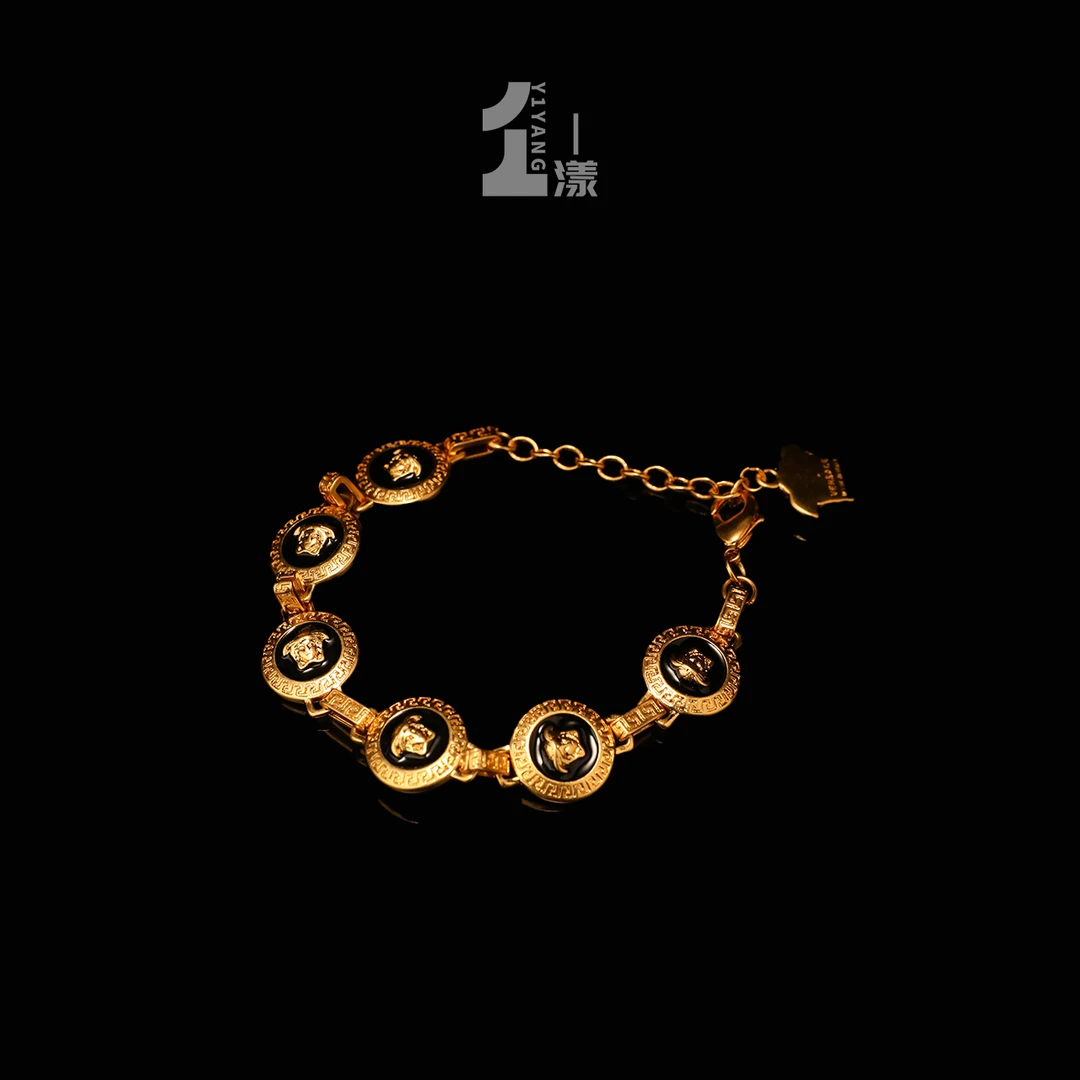 一漾 铜合金珐琅手链 轻奢时尚复古简约金色镶嵌金手链坠链轻奢