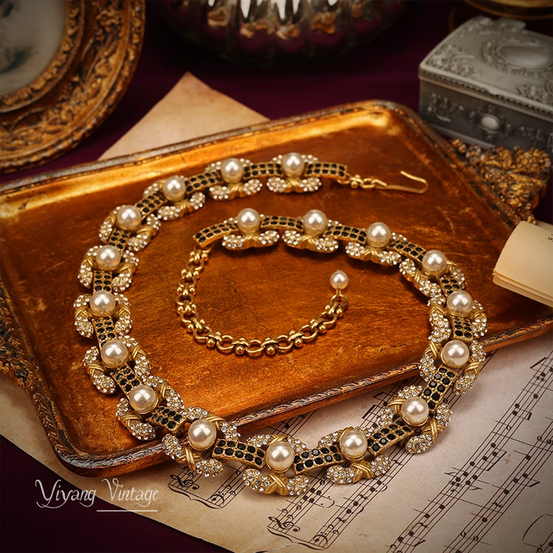 一漾 铜合金合成锆石项链  温柔 氛围感 古典镶嵌白珠 璀璨项链