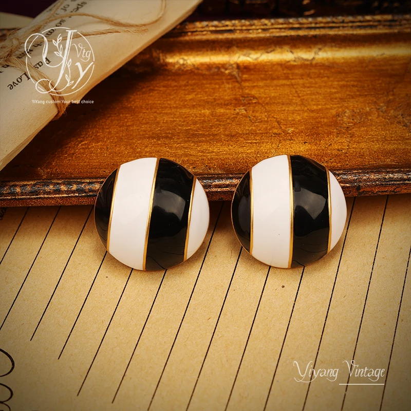 一漾 铜合金玻璃耳饰 手工气质时尚 黑白耳环