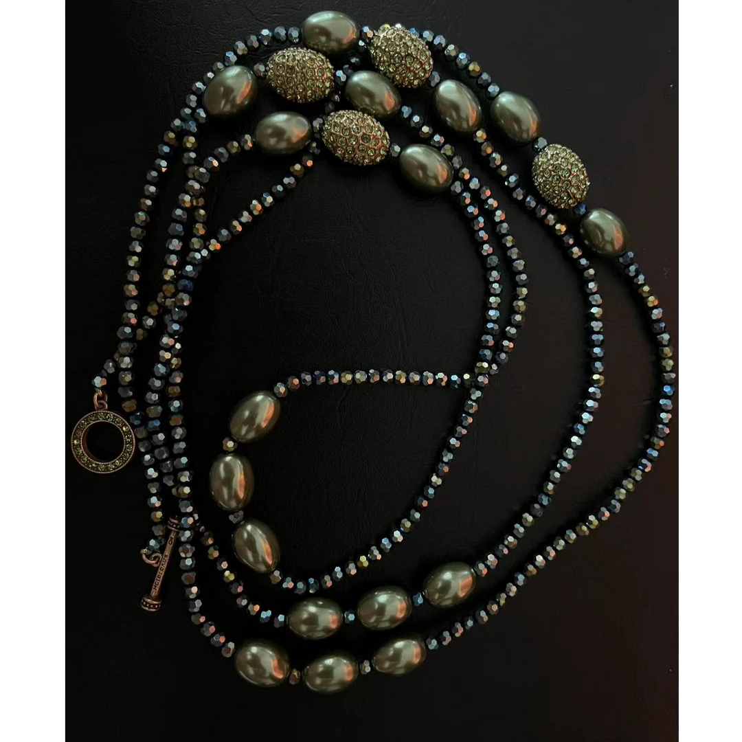 一漾 铜合金合成锆石项链 时尚设计师 黑灰色项链