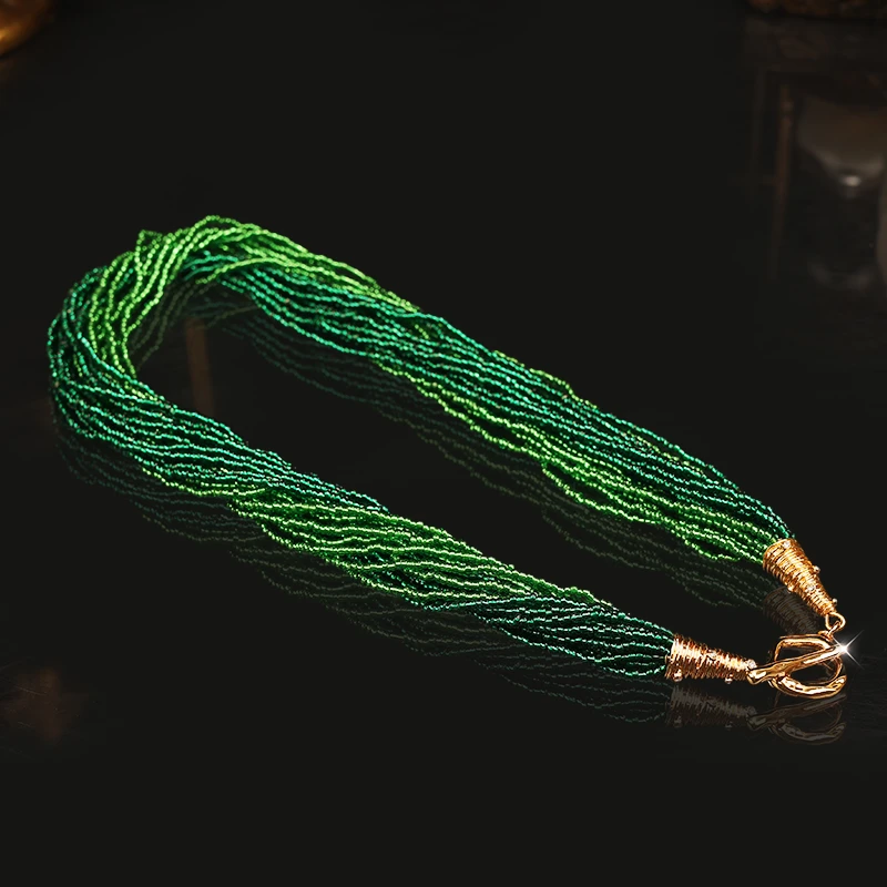 铜合金合成锆石项链 一漾绿色小米珠项链