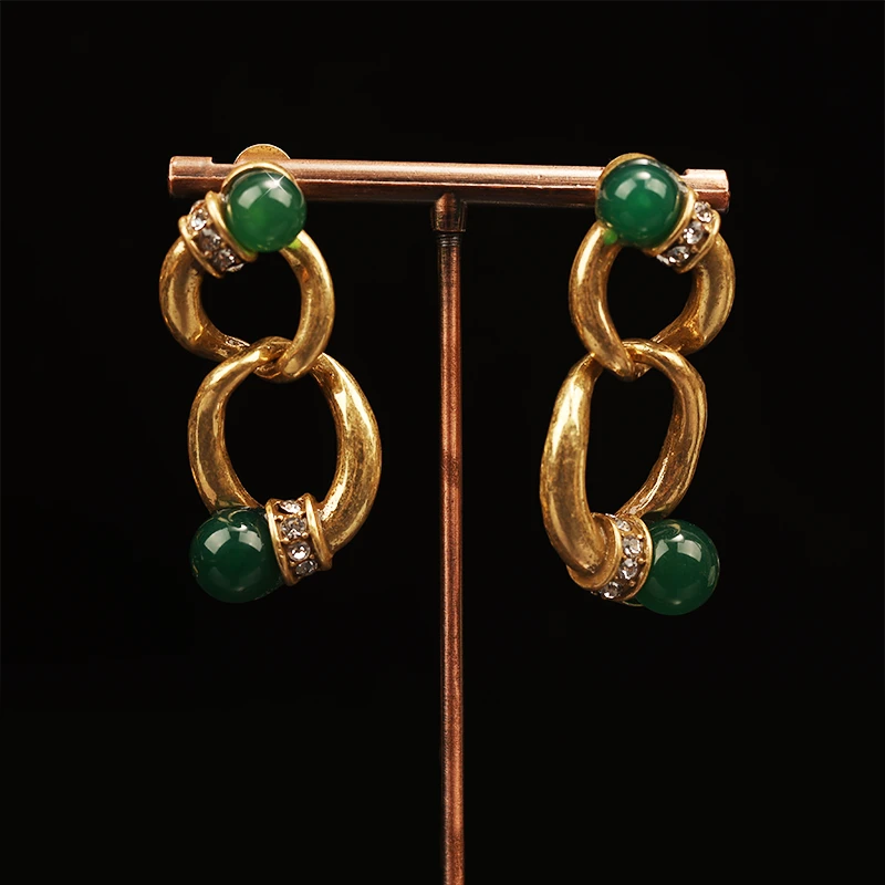 铜合金合成锆石耳饰 一漾 绿色双环 耳环