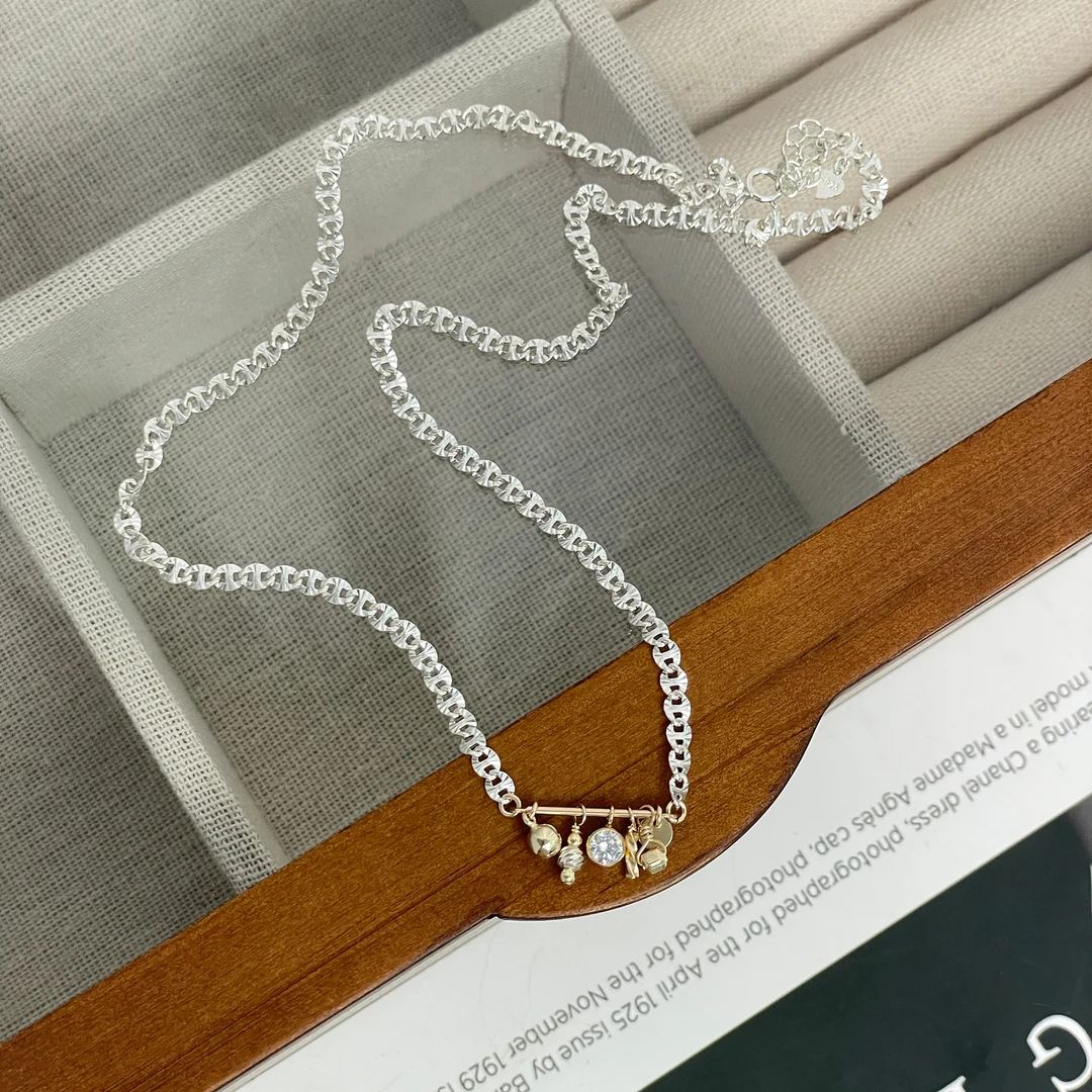 坠链均925银 意大利手工设计切花细闪项链-C104