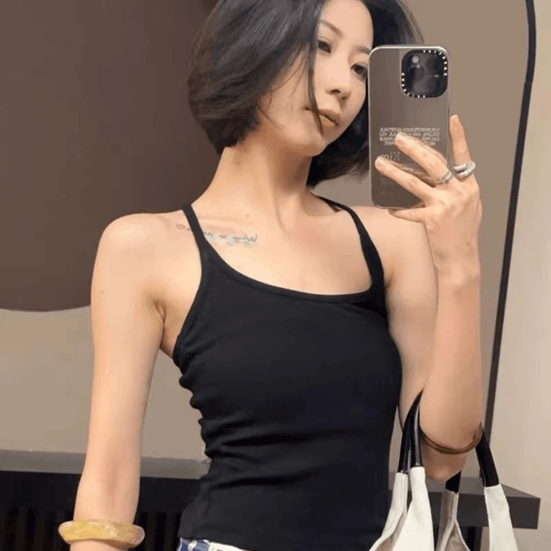 青春时尚气质吊带背心休闲运动内搭带胸垫工字露背纯欲风百搭上衣