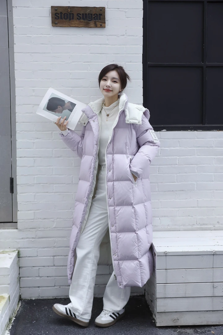 2023冬季长款棉服休闲时尚保暖连帽白女装减龄显瘦百搭外套23238