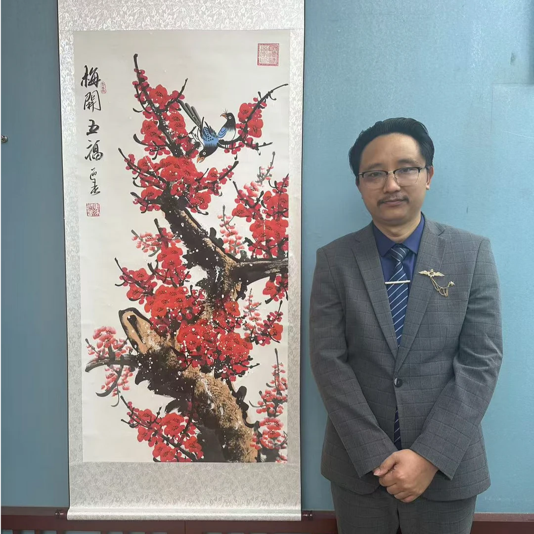 马迎春 四尺竖白轴 《梅开五福》翰文轩