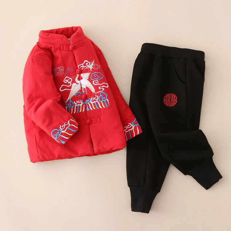 宝宝唐装男童冬装加绒套装儿童装新年衣服婴幼儿周岁礼服两件套潮