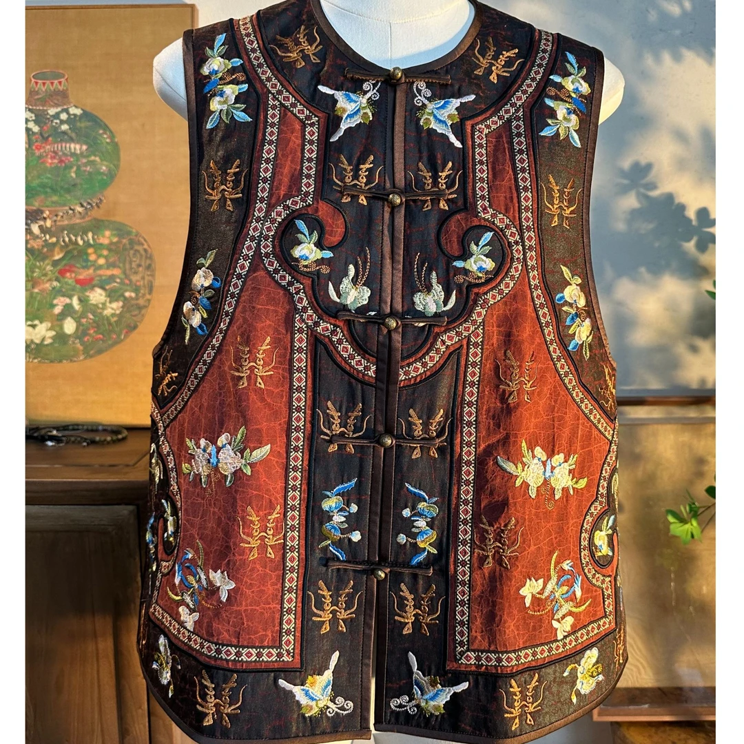 『短款重工荭龟马甲』中式复古中国风重工短款刺绣马甲