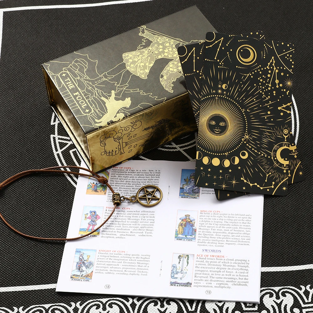 金色高档二次元宇宙黑新款金箔塔罗牌tarot烫金彩印塑料PVC防水