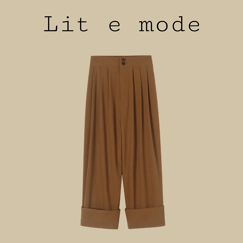 【比斯库】（抖音专享款）2023秋冬宽边翻边阔腿西装裤