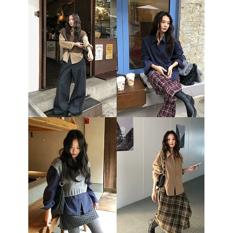 任小艺12/10兰精天丝棉肤感加厚衬衫女秋冬时尚宽松内搭长袖上衣