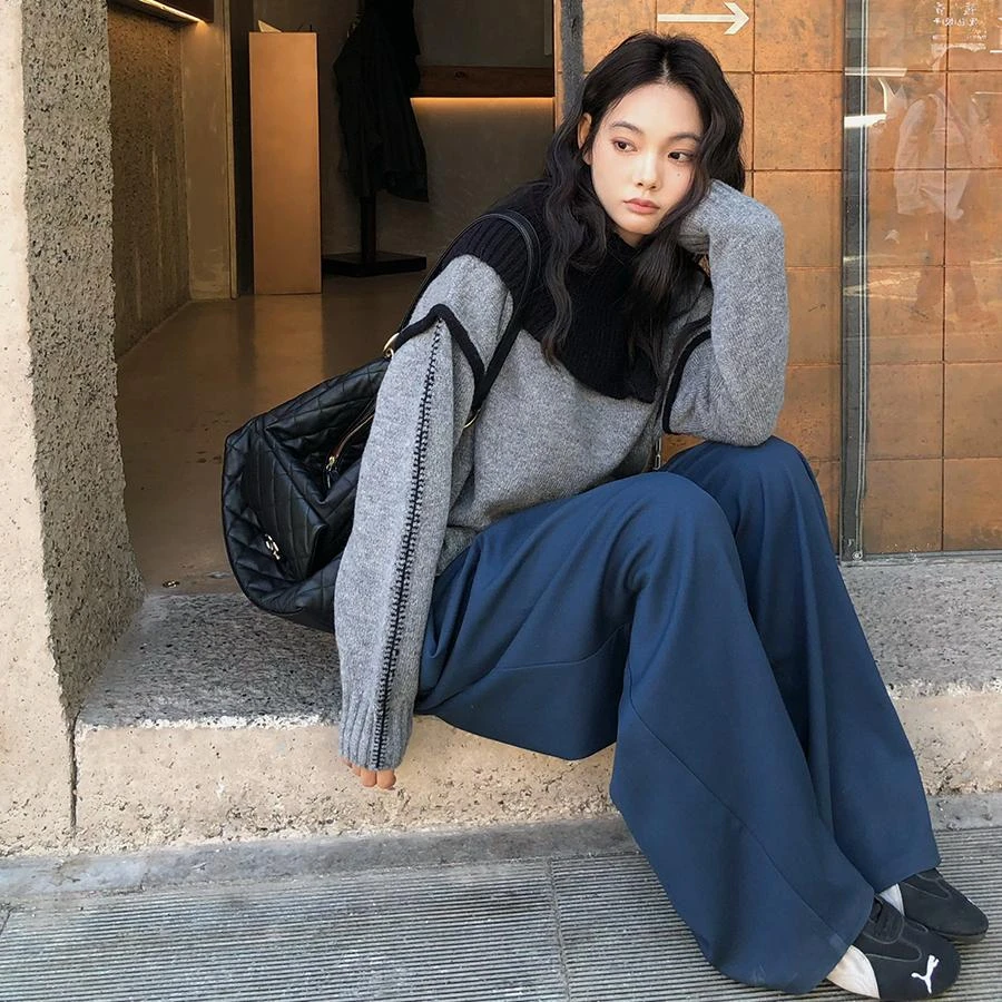 任小艺【10月31日新品】拉链拼色毛衣设计感小众叠穿冬