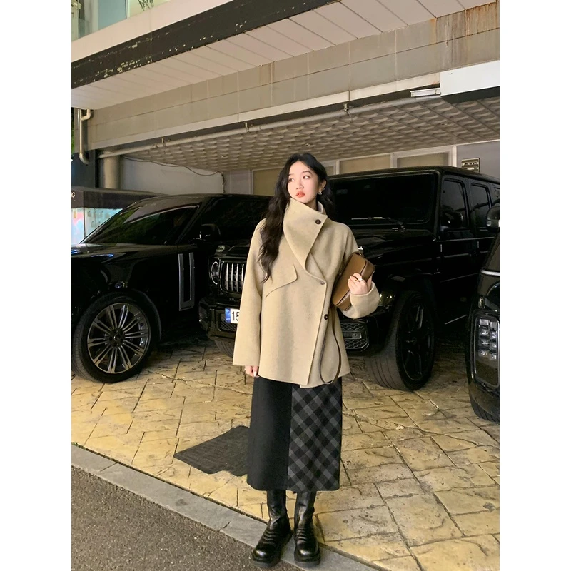 Lit e mode  立领双面呢休闲宽松气质短款外套女小个子冬