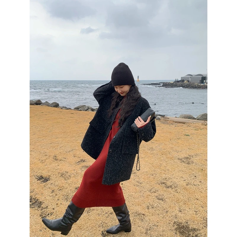 任小艺小香毛呢外套女气质短款大衣 A1843