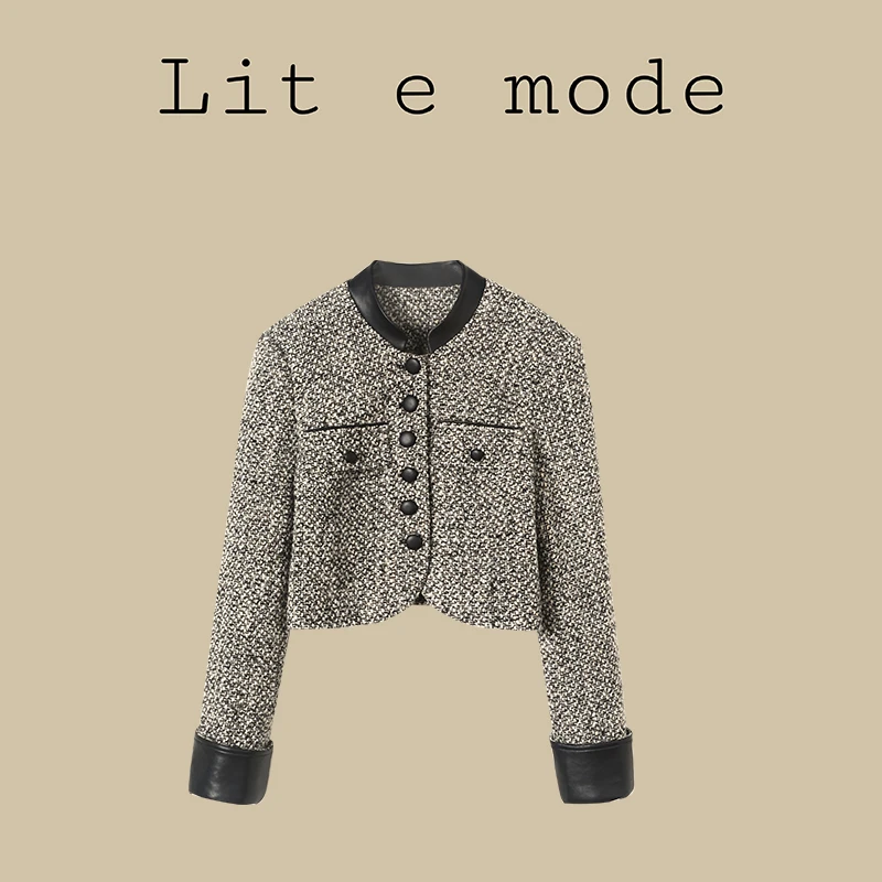 Lit e mode拼接小香风外套女短款新款小众复古小个子上衣A1709
