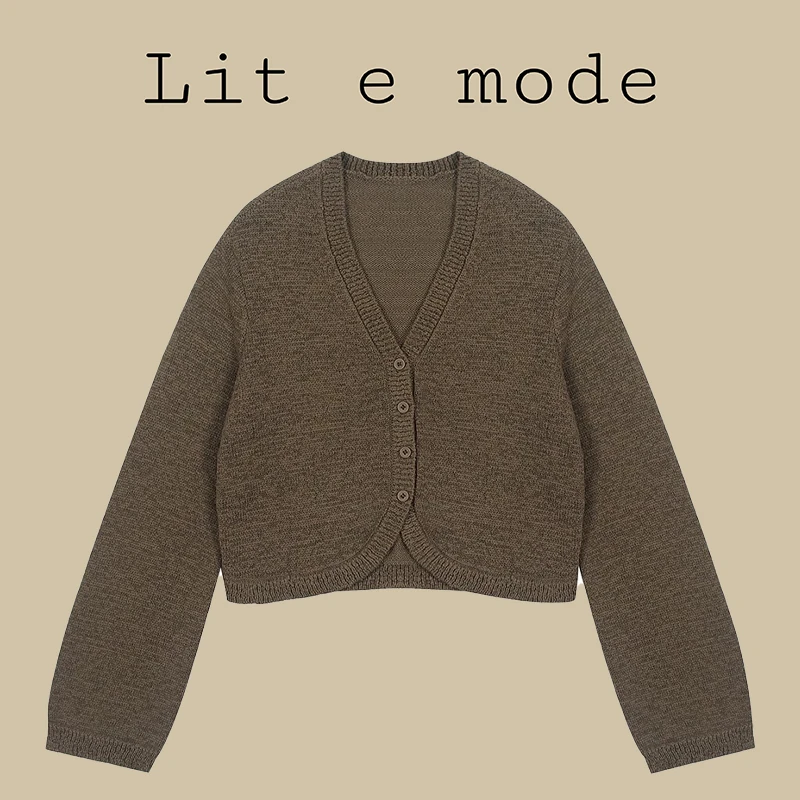 Lit e mode2023新款小个子防晒衫女短款v领针织开衫上衣显瘦A1590
