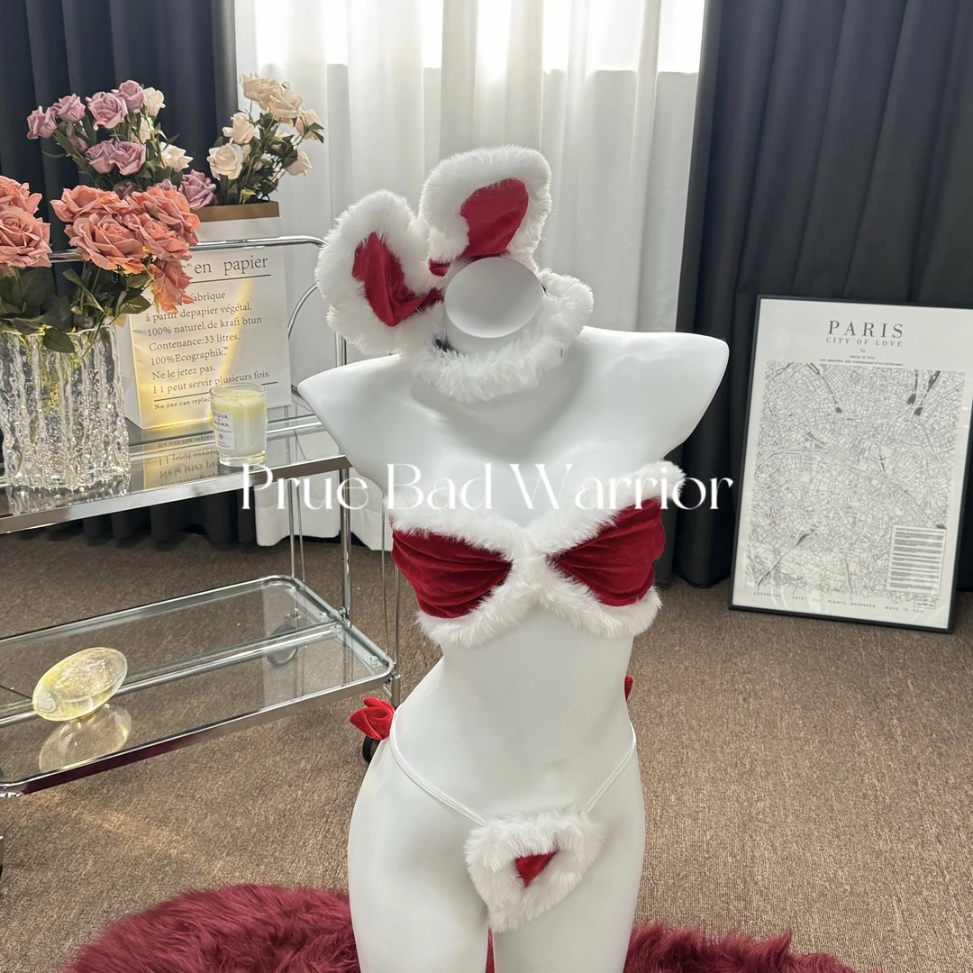 【圣诞兔兔】红色圣诞比基尼毛绒丝绒情趣可爱性感纯欲套装少女甜美