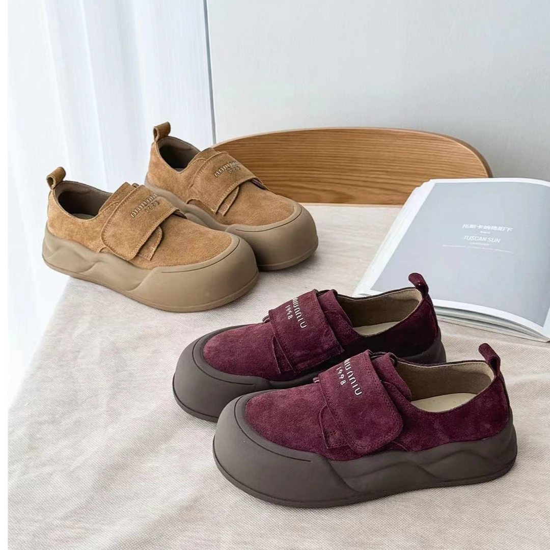 真皮复古勃肯鞋女2024秋季新款舒适百搭厚底魔术贴乐福鞋子623-5
