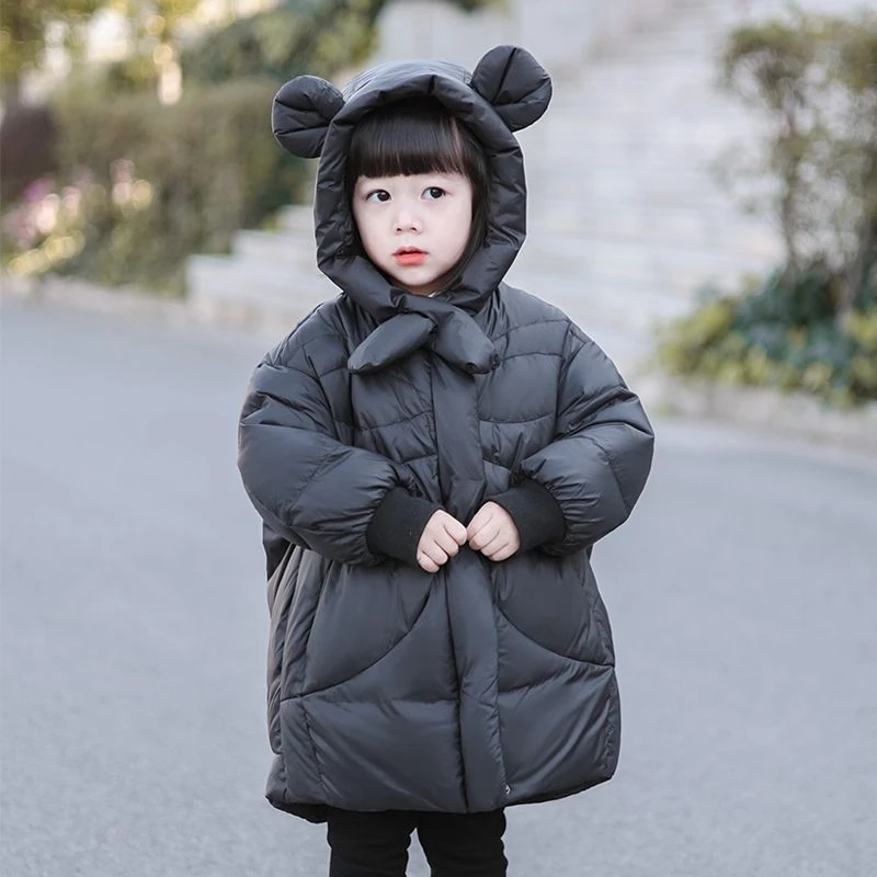 女童羽绒服2023新款女孩宝宝儿童中长款小熊冬韩版洋气白鸭绒外套