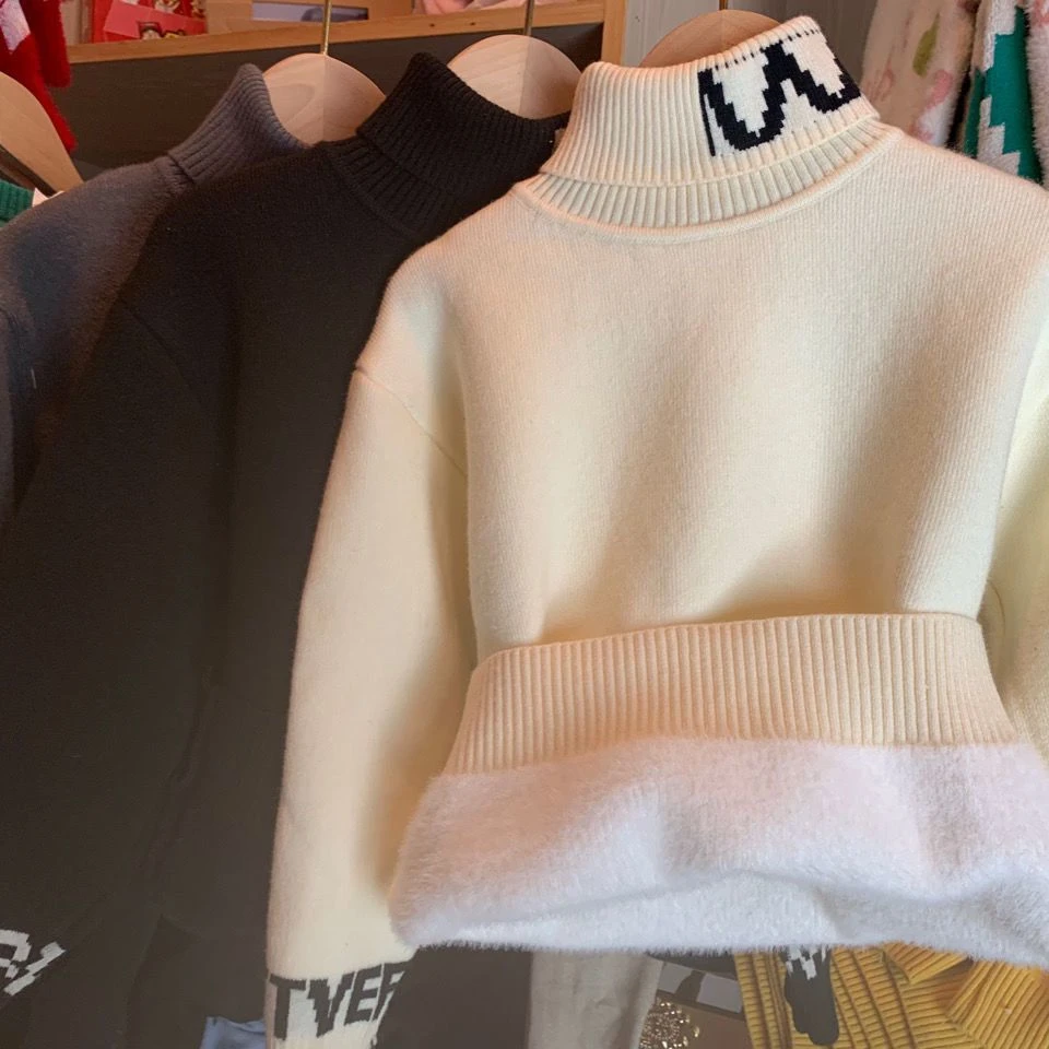 巴拉拉吧儿童毛衣男童高领秋冬加绒加厚冬季打底韩版色中大童针织