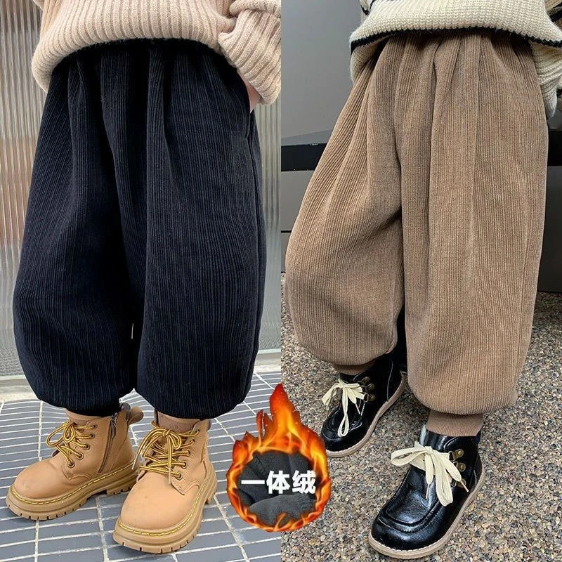 优选男童裤子加绒冬装新款儿童冬装冬季加厚一体绒加厚灯芯绒运动