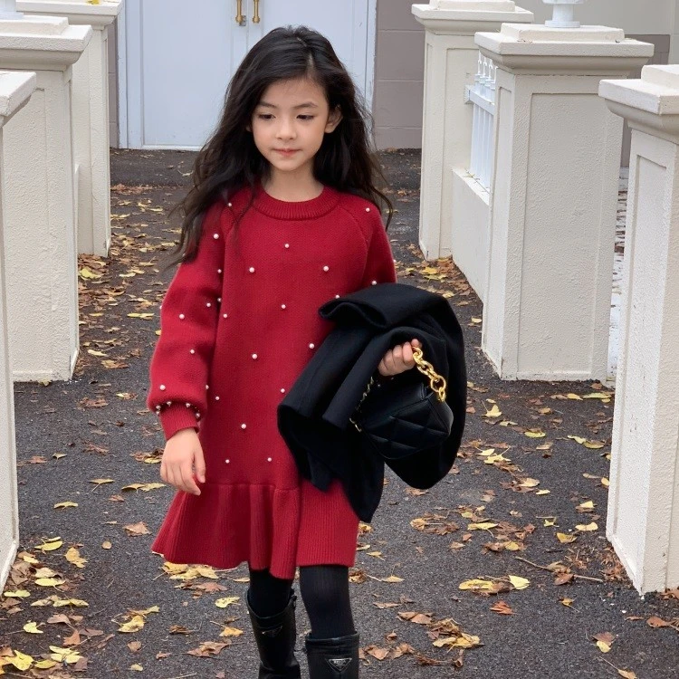 童装女童毛线衣裙子新年装毛衣女宝宝针织衫毛衣鱼尾裙加厚保暖韩