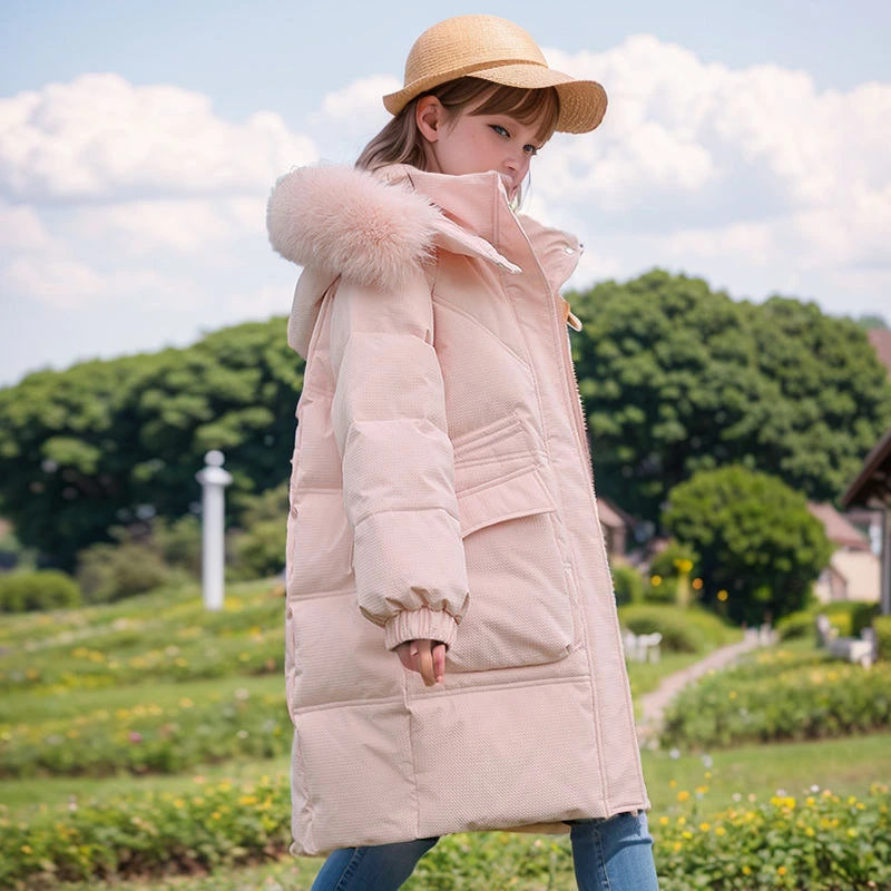 儿童羽绒服女童中长款2023新款洋气中大童加厚羽绒服女孩冬装外套