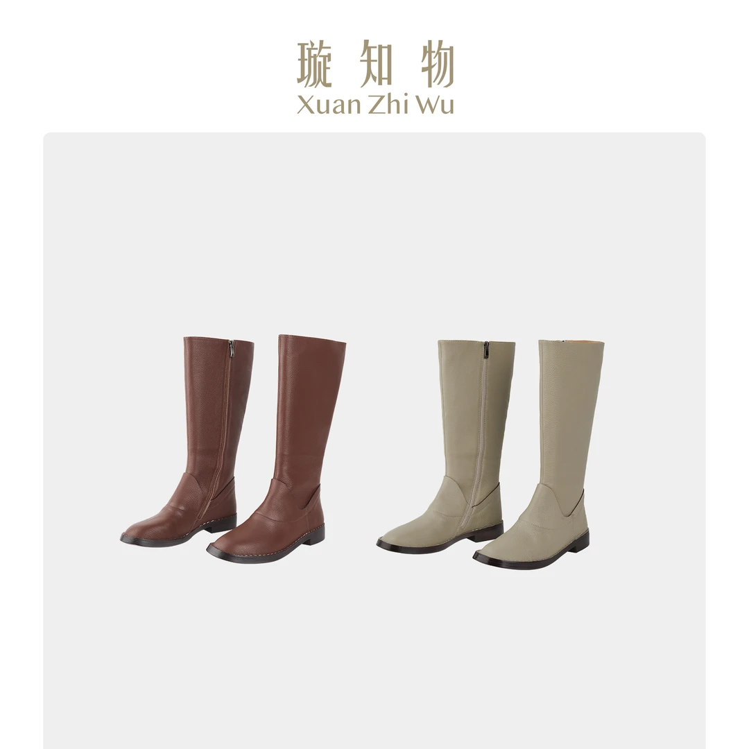 璇知物mini长靴 秋冬休闲时尚百搭女鞋靴子高筒牛皮.王璇原创设计