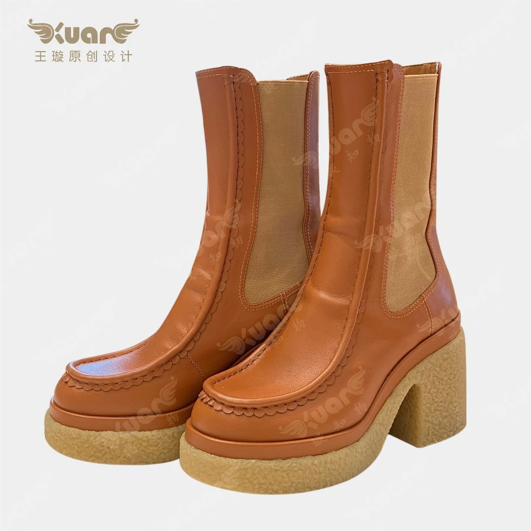 璇知物·复古纽约靴粗跟.秋冬厚底中筒靴时尚英伦风法式复古