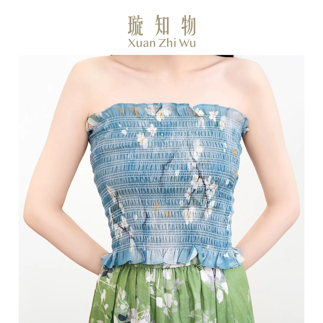 璇知物「Xuan-」春日曲抹胸上装整件工艺打揽高弹无龄感春日印花