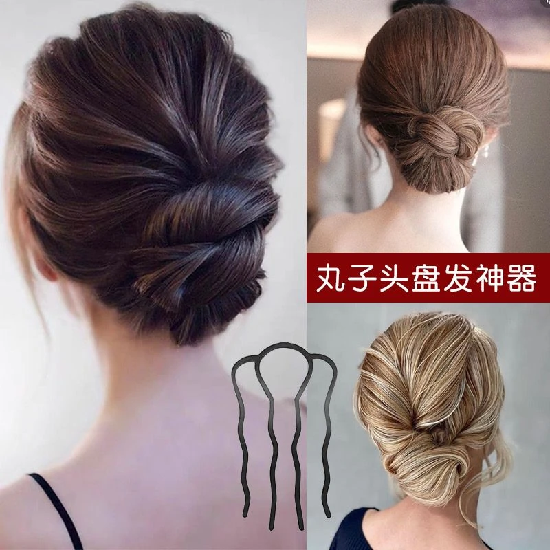 盘发工具四齿梳韩式丸子头盘发女生蓬松插梳铁质多款黑色发插配饰