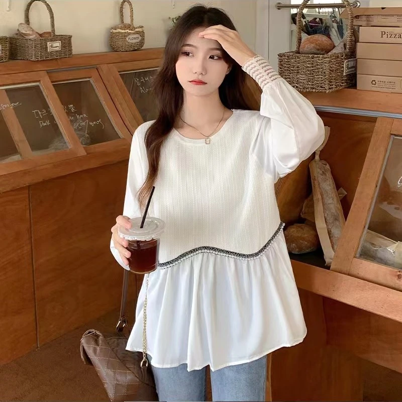 孕妇装2023春秋新款休闲百搭时尚宽松显瘦韩版设计感拼接娃娃衫