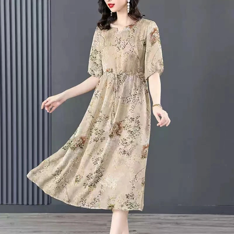 马蹄凤尾兰新款气质修身时尚休闲夏季高端大气大码妈妈装连衣裙