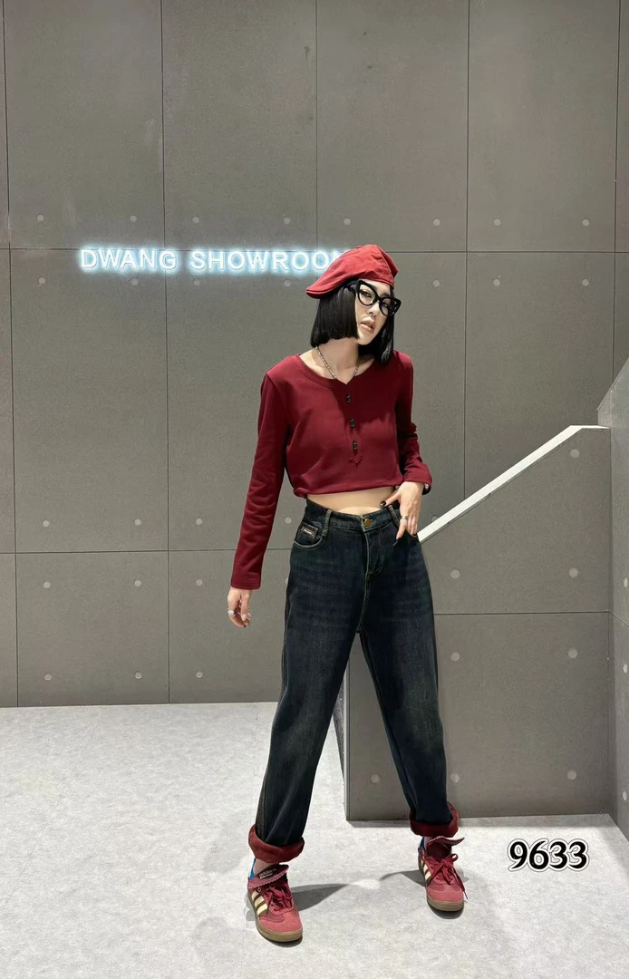 冬款植绒复古百搭老爹裤